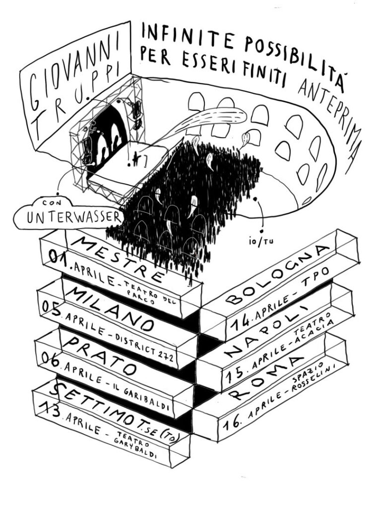Parte il tour di Infinite possibilità per esseri finiti di Giovanni Truppi Infinite possibilità per esseri finiti, il tour. Artwork di Aldo Giannotti