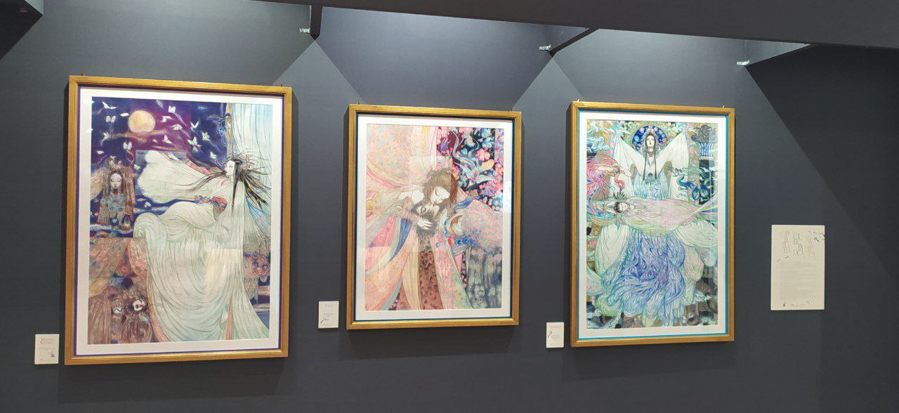 l'attesissima mostra di Yoshitaka Amano. I tre poster da lui realizzati per il Lucca Comics & Games, omaggiando le opere di Giacomo Puccini: Madama Butterfly, Tosca, Turandot. Foto di Camilla Rossini