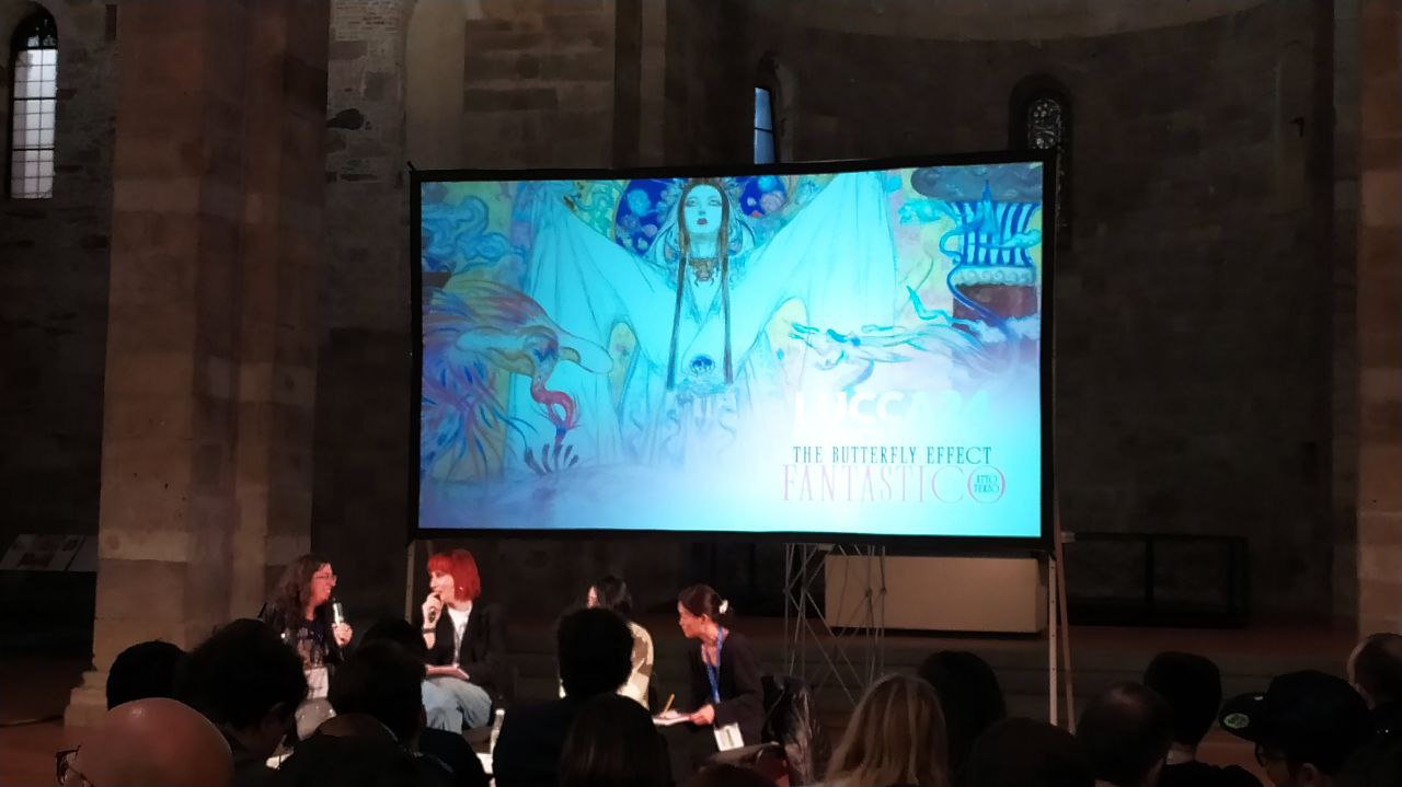 la conferenza Women in Comics, con Peach Momoko e Mirka Andolfo. Foto di Camilla Rossini