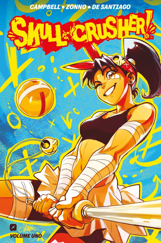 la cover del primo volume di Skull-Crusher!, di Josie Campbell, Alessio Zonno e Angel De Santiago, pubblicato in Italia da Edizioni BD (2025)