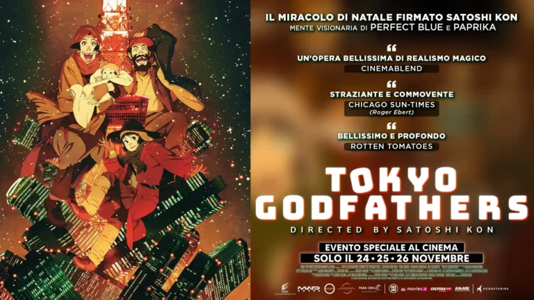 Tokyo Godfathers, film di animazione di Satoshi Kon il banner di Tokyo Godfathers, film di animazione di Satoshi Kon