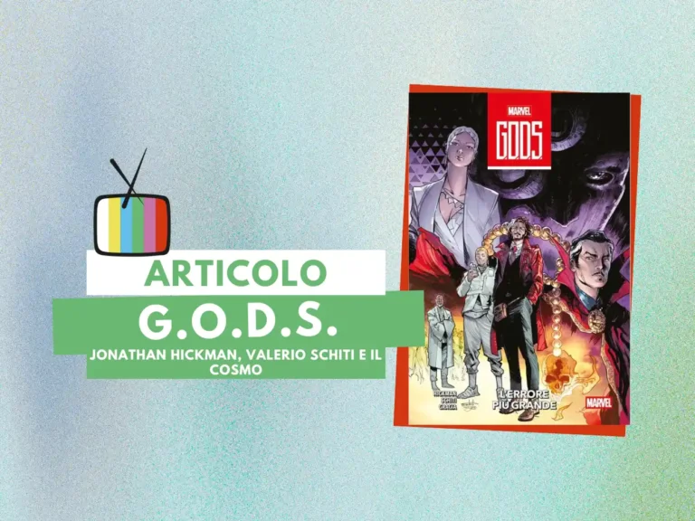la cover di G.O.D.S. - L'errore più grande, di Jonathan Hickman, Valerio Schiti, Marte Gracia, edito da Panini Comics (2025) nella collana Marvel Collection