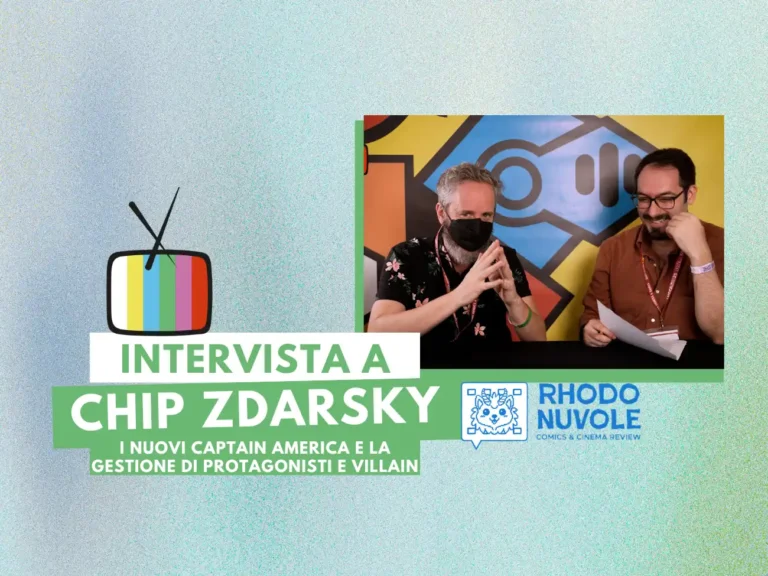Chip Zdarsky in una immagine dal video Rhodonuvole (a cura di Angelo Giannone e Francesco Ariani) nella composizione da Canva, licenza d’uso