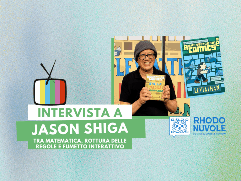Intervista a Jason Shiga – fra matematica e fumetto Jason Shiga con Adventure Game Comics in una immagine dal video Rhodonuvole (a cura di Angelo Giannone e Francesco Ariani)