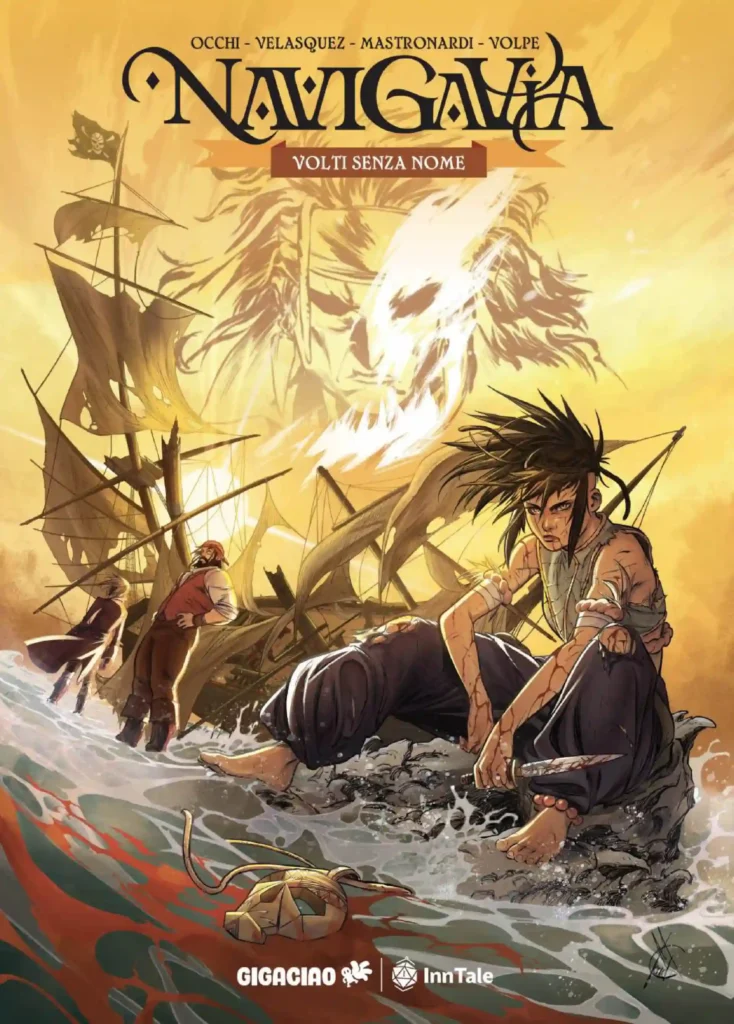 la cover regular dell'albo Navigavia, di Luca Occhi, Miguel K Velasquez, Claudio Mastronardi, Amanda Volpe, edito da Gigaciao (2025)