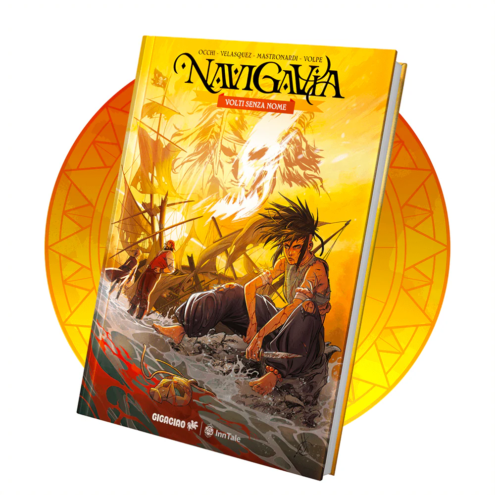 la cover regular dell'albo Navigavia, di Luca Occhi, Miguel K Velasquez, Claudio Mastronardi, Amanda Volpe, edito da Gigaciao (2025)